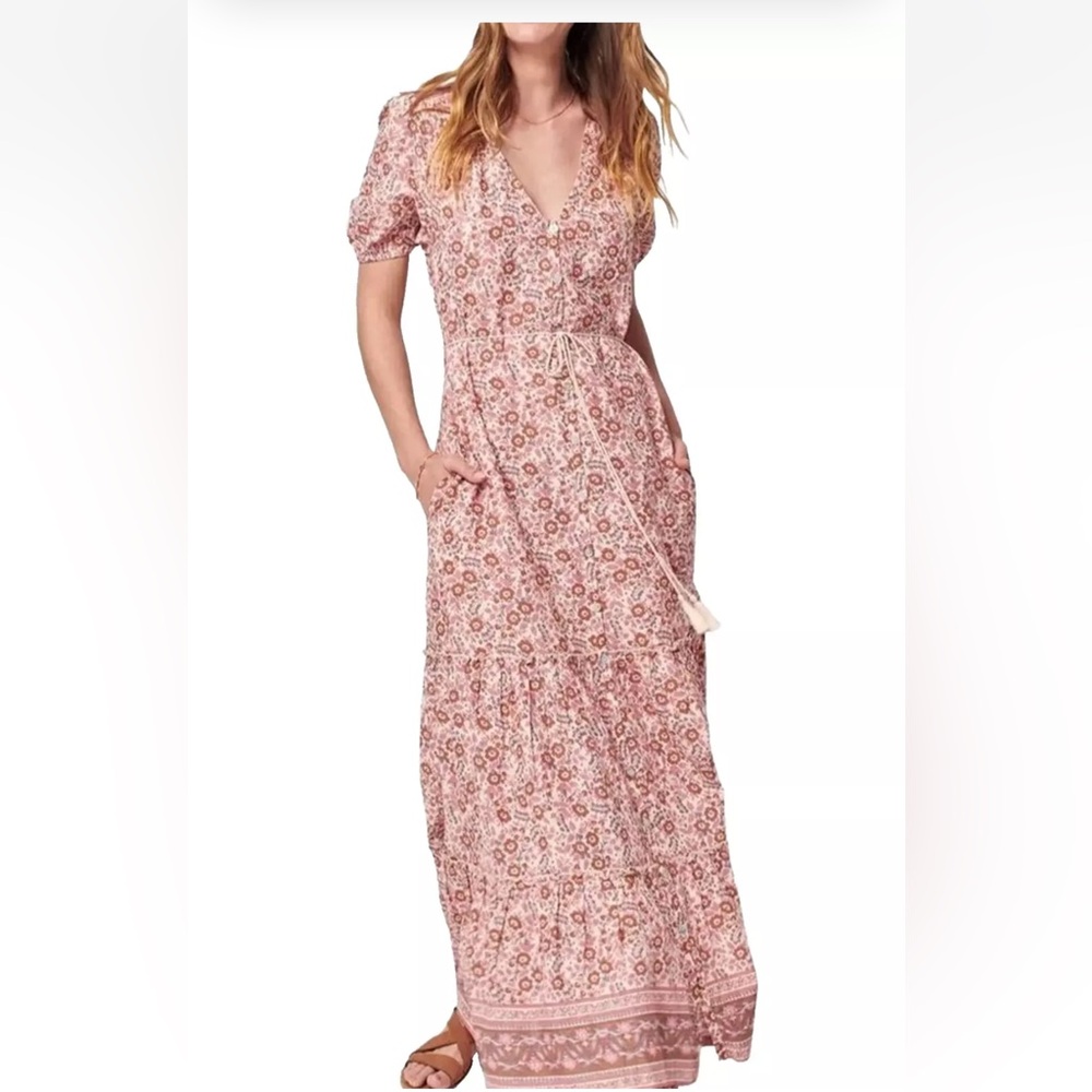 Orinda Floral Print Organic Cotton Maxi Shirt Dress size L